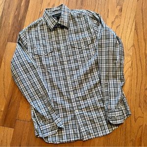 Banana Republic Mens Gray Black Plaid Long Sleeve Button Front Shirt Size Small